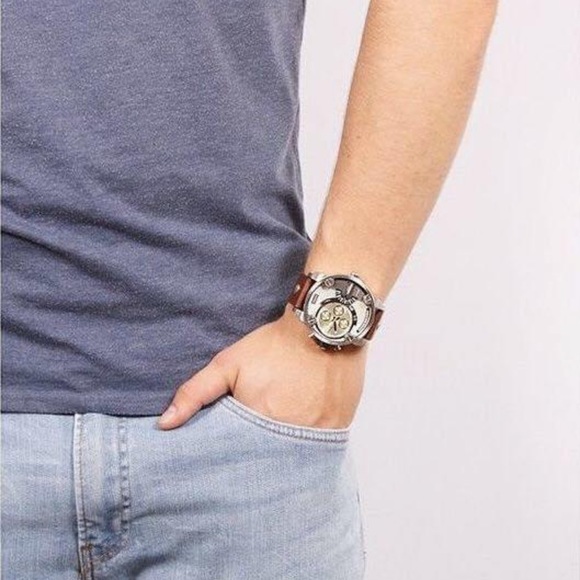 DIESEL Little Daddy Grey Dial Brown Leather Men's Watch DZ7335 - Picture 5 of 9